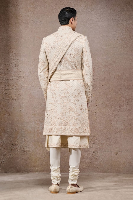 Tarun Tahiliani Ivory Embroidered Sherwani Set 