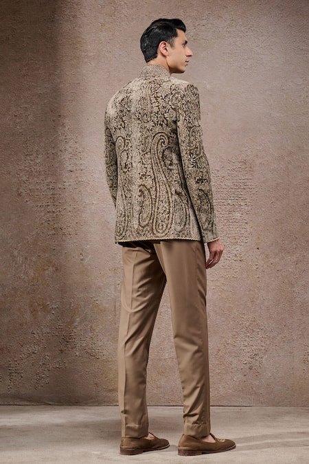 Tarun Tahiliani Olive Green Designer Bandgala Suit Set 