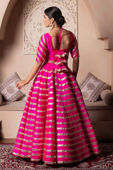 Pomcha Jaipur Hot Pink Gota Patti Lehenga Set 