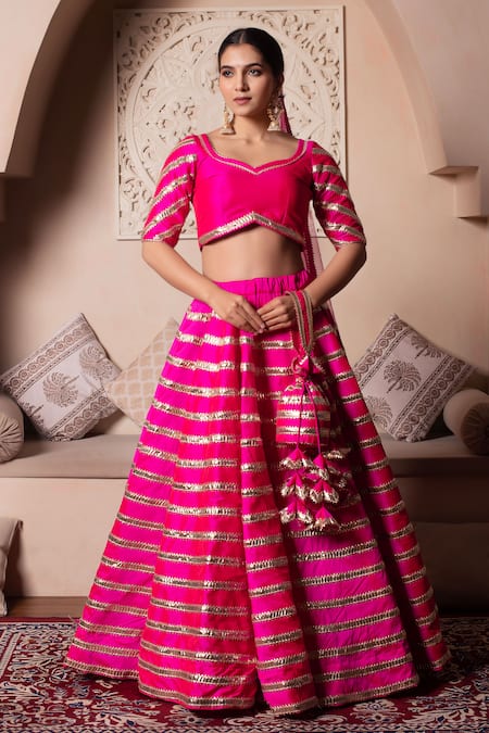 Pomcha Jaipur Hot Pink Gota Patti Lehenga Set 