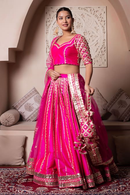 Pomcha Jaipur Hot Pink Gota Patti Lehenga Set 