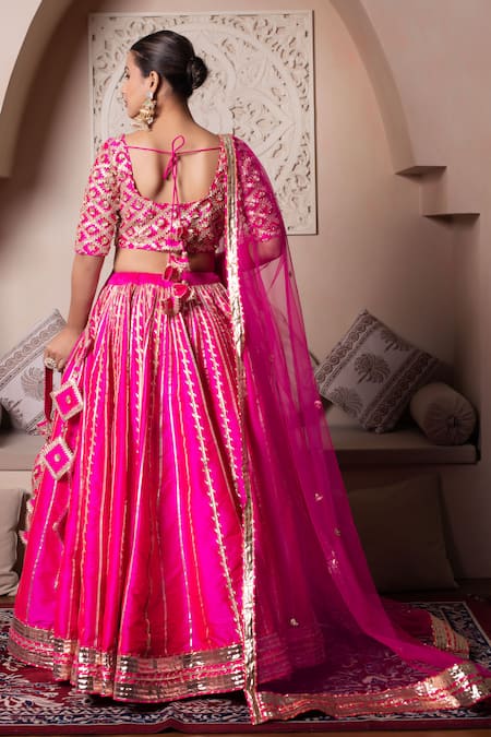 Pomcha Jaipur Hot Pink Gota Patti Lehenga Set 