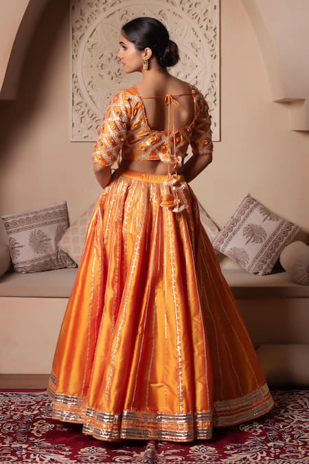 Pomcha Jaipur Designer Orange Gota Patti Lehenga Set 
