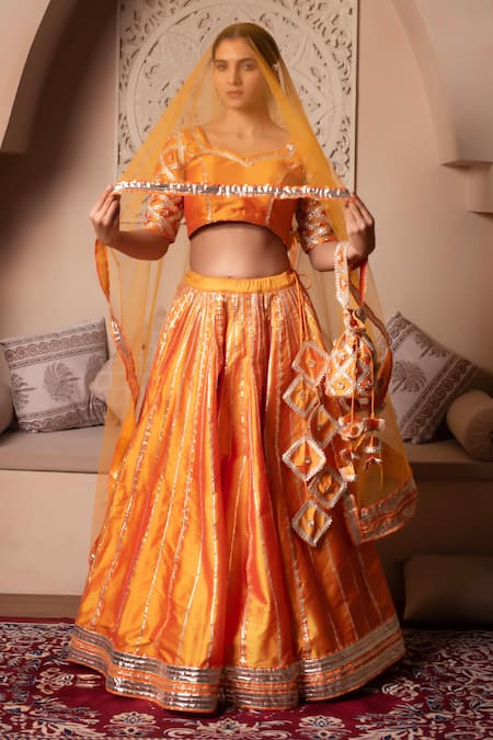 Pomcha Jaipur Designer Orange Gota Patti Lehenga Set 
