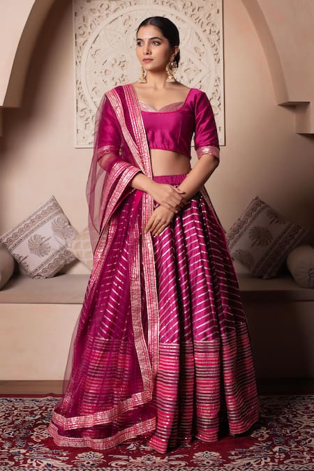 Pomcha Jaipur Rani Pink Gota Patti Lehenga Set 