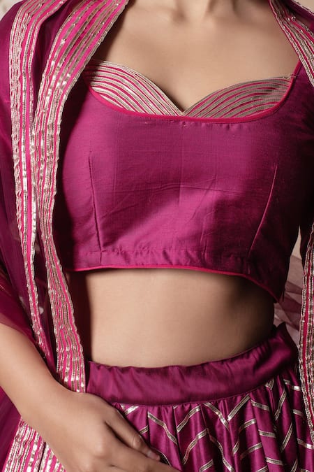 Buy_Pomcha Jaipur_Pink Cotton, Silk, Net Gota Patti Square Neck Rani Lehenga Set _Online_at_Aza_Fashions