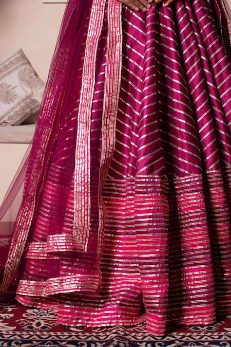 Pomcha Jaipur_Pink Cotton, Silk, Net Gota Patti Square Neck Rani Lehenga Set _at_Aza_Fashions