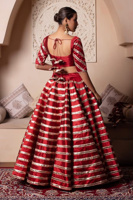 Pomcha Jaipur Red Gota Patti Lehenga Set 