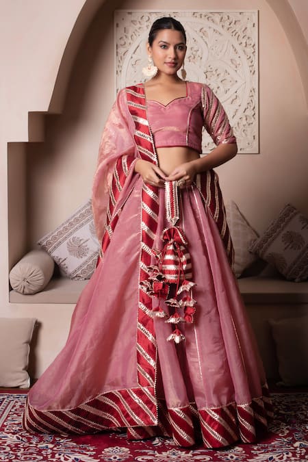 Pomcha Jaipur Peach Gota Patti Lehenga Set 