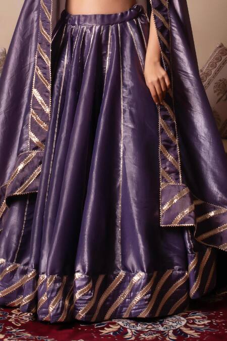 Buy_Pomcha Jaipur_Purple Silk Gota Patti Round Neck Lehenga Set _Online_at_Aza_Fashions