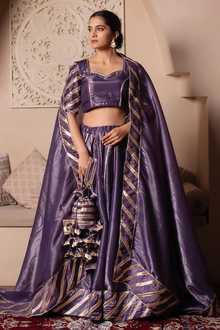 Pomcha Jaipur Purple Gota Patti Lehenga Set 