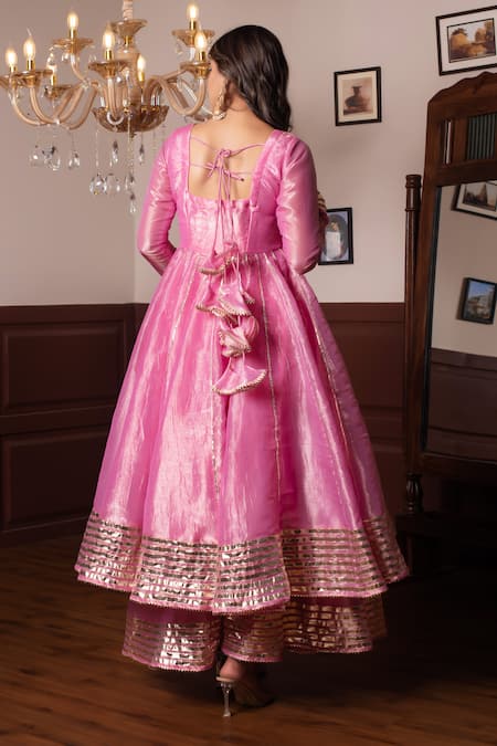 Pomcha Jaipur Pink Cosmos Silk Anarkali Set 