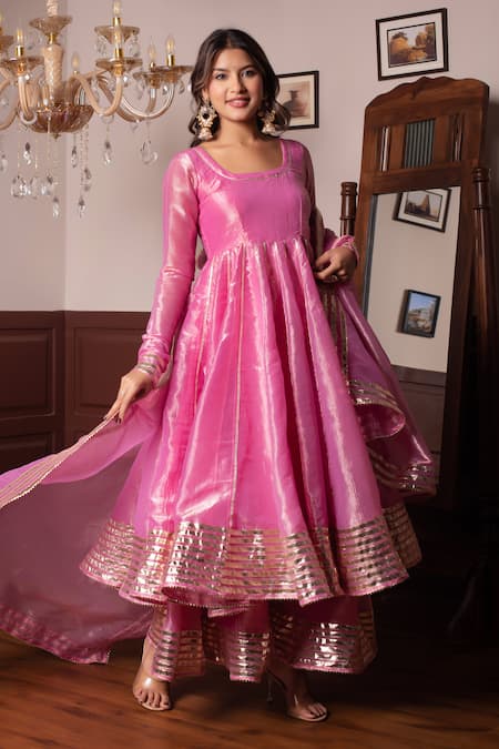 Pomcha Jaipur Pink Cosmos Silk Anarkali Set 