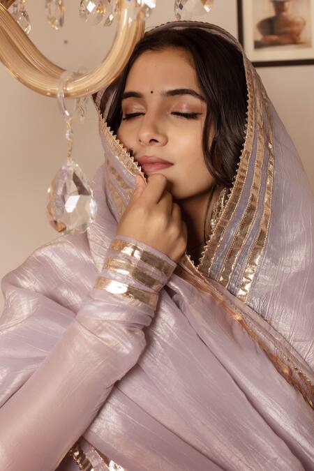 Pomcha Jaipur_Pink Silk Gota Patti Round Neck Anarkali Set _at_Aza_Fashions