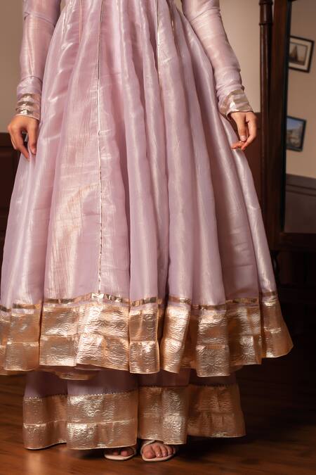 Buy_Pomcha Jaipur_Pink Silk Gota Patti Round Neck Anarkali Set 