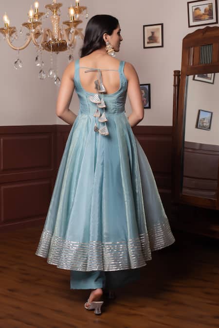 Pomcha Jaipur Powder Blue Gota Patti Anarkali Set