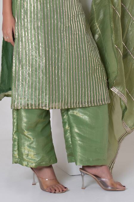 Buy_Pomcha Jaipur_Green Silk Gota Patti Halter Neck Kurta Set _Online_at_Aza_Fashions
