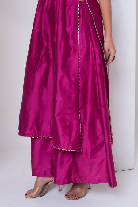 Shop_Pomcha Jaipur_Pink Cotton, Silk, Organza Gota Patti Square Neck Rani Kurta Set _Online_at_Aza_Fashions