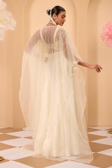 One Knot One By Ashna Ivory Embroidered Top & Sharara Set 