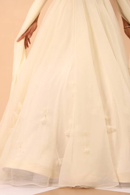 Buy_One Knot One By Ashna_Ivory Organza Embroidery, Sequins Halter Neck Lehenga Set _Online_at_Aza_Fashions