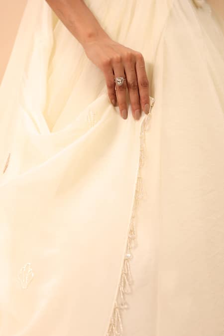 Shop_One Knot One By Ashna_Ivory Organza Embroidery, Sequins Halter Neck Lehenga Set _Online_at_Aza_Fashions