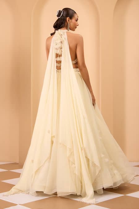 One Knot One By Ashna Ivory Organza Lehenga Set 