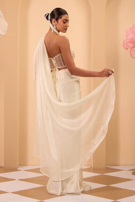 One Knot One By Ashna Ivory Pre-Draped Saree & Corset Blouse 