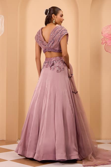 One Knot One By Ashna Purple Embroidered Lehenga Set 