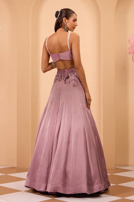 One Knot One By Ashna Embroidered Purple Lehenga Set 