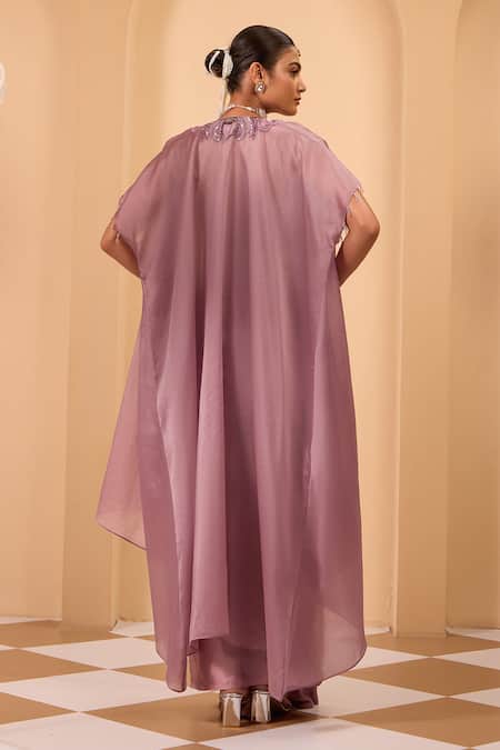 One Knot One By Ashna Purple Embroidered Cape & Drape Skirt Set 
