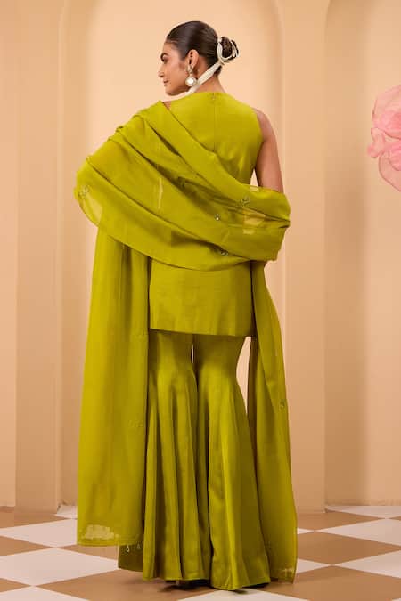 One Knot One By Ashna Green Embellished Sharara Kurta Set 