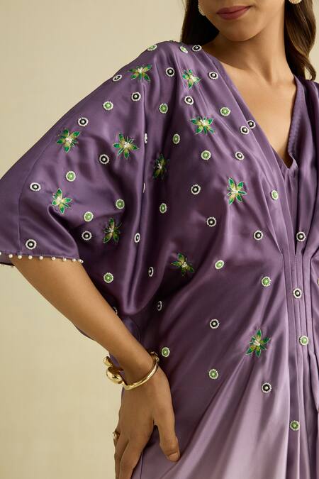 Meesa Purple Crepe Embroidery V-neck Multicolor Kaftan Online at Aza Fashions Meesa_Purple Crepe Embroidery V-neck Multicolor Kaftan _Online_at_Aza_Fashions