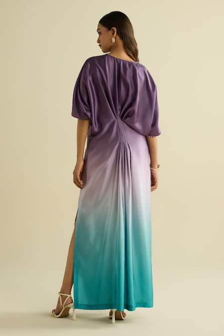 Shop Meesa Purple Crepe Embroidery V-neck Multicolor Kaftan at Aza Fashions Shop_Meesa_Purple Crepe Embroidery V-neck Multicolor Kaftan _at_Aza_Fashions