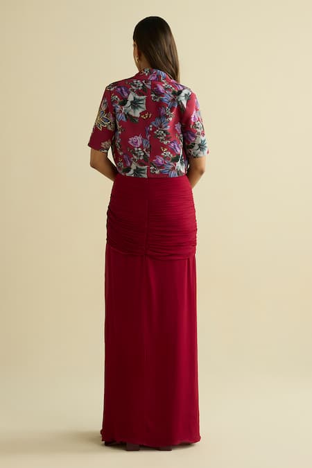 Meesa Embroidered Maroon Crepe Jacket 