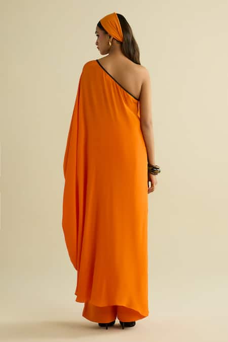 Shop Meesa Orange Crepe Embroidery Asymmetric Tunic And Pant Set at Aza Fashions Shop_Meesa_Orange Crepe Embroidery Asymmetric Tunic And Pant Set _at_Aza_Fashions