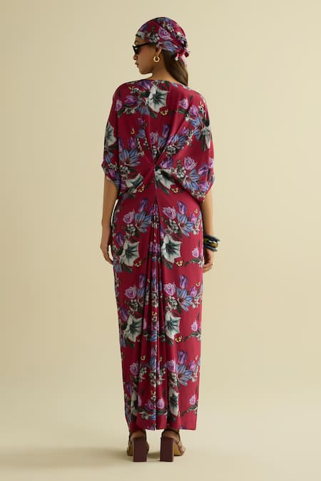 Meesa Maroon Floral Printed Kaftan 