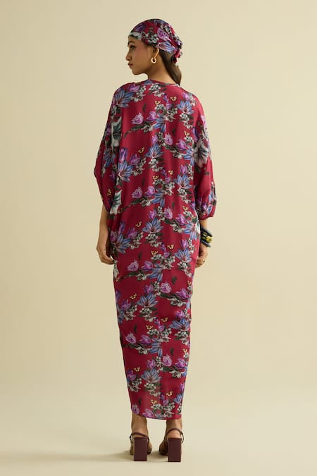 Meesa Maroon Floral Printed Kaftan 