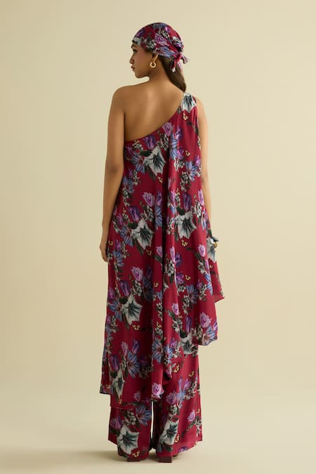 Meesa Maroon Floral Tunic & Pant Set 