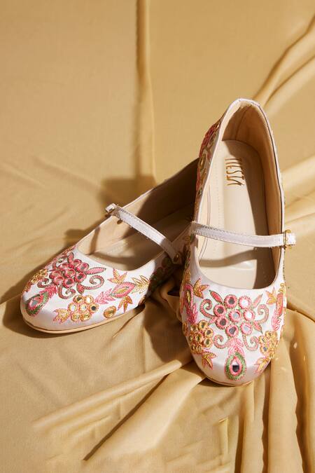 Tiesta Beige Embroidered Festive Ballerinas Online at Aza Fashions Tiesta_Beige Embroidered Festive Ballerinas _Online_at_Aza_Fashions