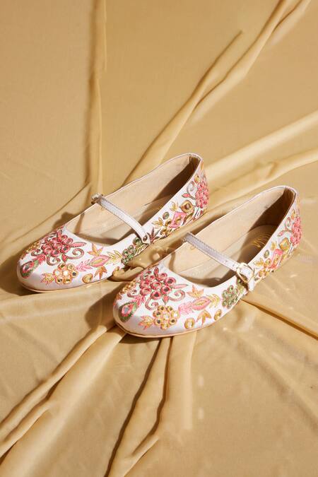 Shop Tiesta Beige Embroidered Festive Ballerinas Online at Aza Fashions Shop_Tiesta_Beige Embroidered Festive Ballerinas _Online_at_Aza_Fashions