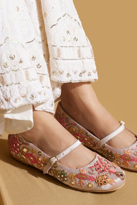 Tiesta Beige Embroidered Festive Ballerinas at Aza Fashions Tiesta_Beige Embroidered Festive Ballerinas _at_Aza_Fashions