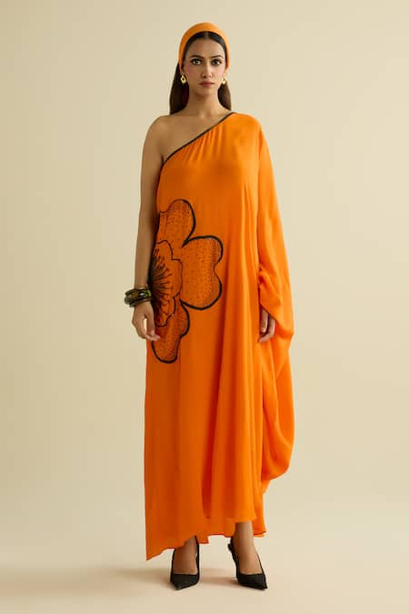 Meesa Designer Orange Crepe Kaftan 