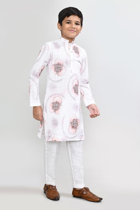 Petite Pomme White Cotton, Silk Sequins Work Kurta And Pant Set 