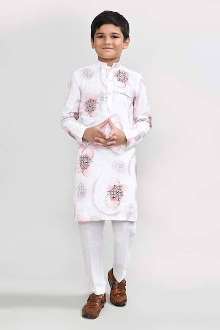 Buy_Petite Pomme_White Cotton, Silk Sequins Work Kurta And Pant Set _Online_at_Aza_Fashions