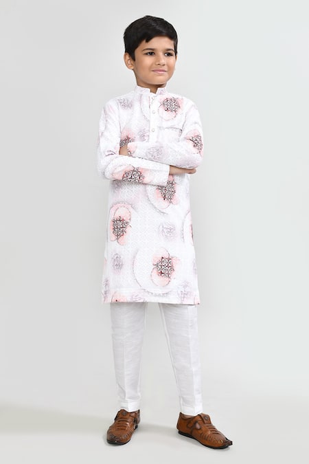 Shop_Petite Pomme_White Cotton, Silk Sequins Work Kurta And Pant Set _Online_at_Aza_Fashions