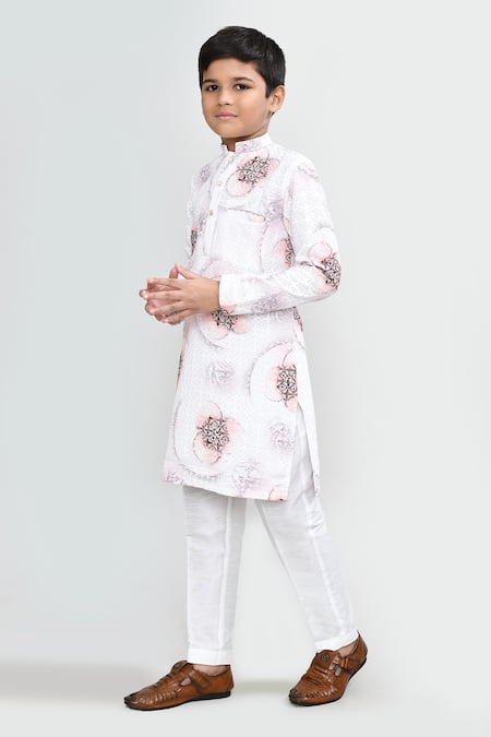 Petite Pomme_White Cotton, Silk Sequins Work Kurta And Pant Set _at_Aza_Fashions
