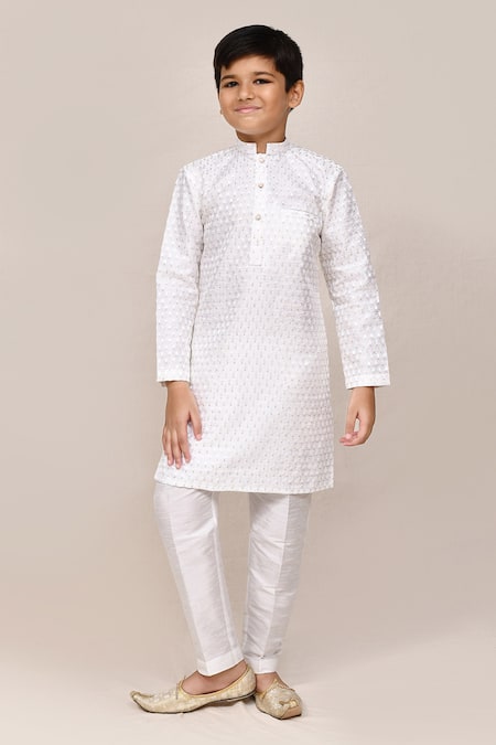 Arihant Rai Sinha White Silk Sequins, Embroidery Art Kurta And Pant Set 
