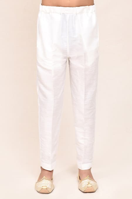 Petite Pomme_White Silk Sequins, Embroidery Art Kurta And Pant Set _Online_at_Aza_Fashions