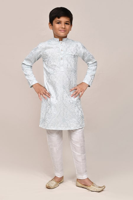 Petite Pomme Sky Blue Silk Embroidery Thread Work Kurta And Pant Set 