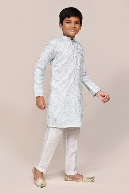 Shop_Petite Pomme_Sky Blue Silk Embroidery Thread Work Kurta And Pant Set _Online_at_Aza_Fashions